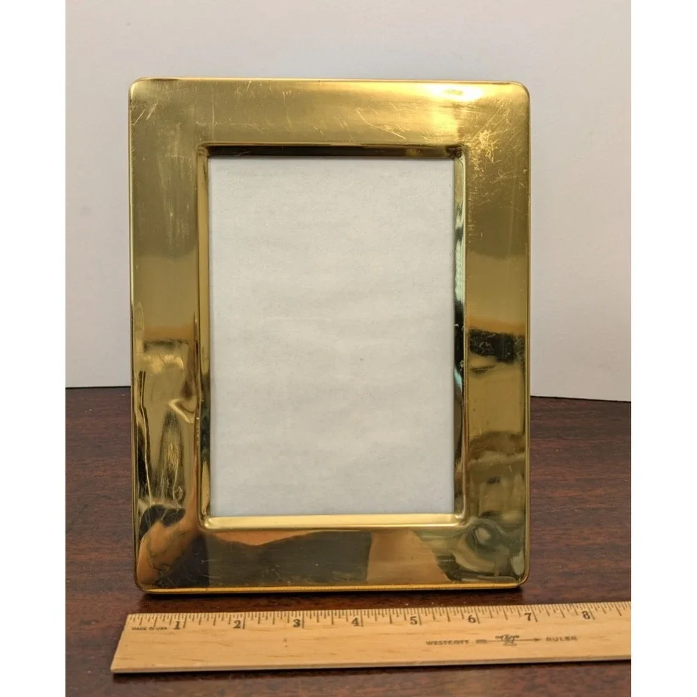 Vintage Gold Tone Metal Picture Frame Made in Korea 7x9 Tabletop Easel Back